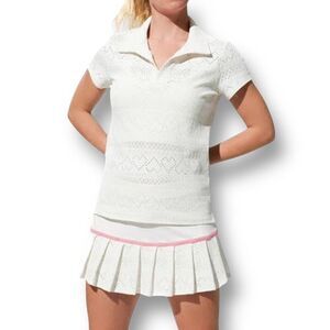 NWT EleVen‎ Venus Williams XS White Devotion Polo Heart Eyelet Top Tennis Golf